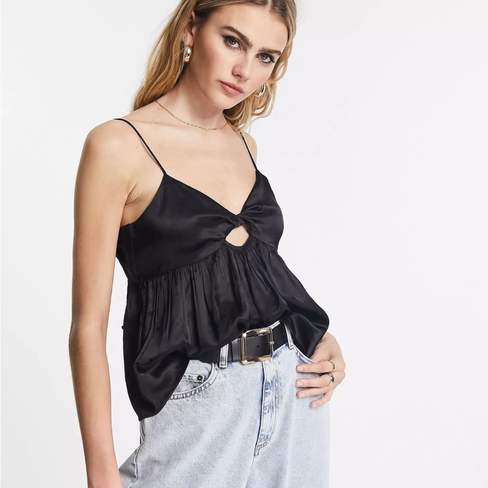 NWT Black satin twist cami